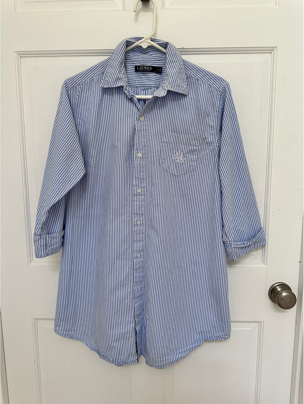 Blue / White Striped Cotton Sleep Shirt Long Tunic Top Lauren Ralph Lauren